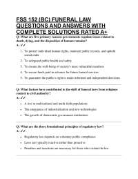 FSS 152 (BC) FUNERAL LAW QUESTIONS AND ANSWERS WITH COMPLETE SOLUTIONS RATED A+