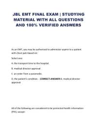 JBL EMT Final Exam Study Guide – Complete Questions & Verified Answers