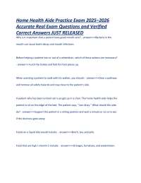 Home Health Aide Practice Exam 2025–2026 Accurate Real Exam Questions and Verified Answers