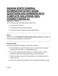 INDIANA STATE FUNERAL EXAMINATION STUDY GUIDE QUESTIONS AND ANSWERS WITH COMPLETE SOLUT