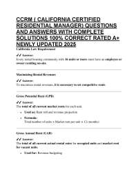 CCRM ( CALIFORNIA CERTIFIED RESIDENTIAL MANAGER) QUESTIONS AND ANSWERS WITH COMPLETE SO