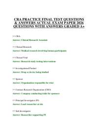 CRA PRACTICE FINAL TEST QUESTIONS & ANSWERS ACTUAL EXAM PAPER 2026 QUESTIONS WITH ANSWERS