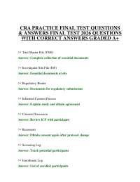 CRA PRACTICE FINAL TEST QUESTIONS & ANSWERS FINAL TEST 2026 QUESTIONS WITH CORRECT ANSWERS