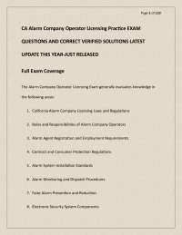 CALIFORNIA ALARM COMPANY OPERATOR (ACO) LICENSING PRACTICE EXAM QUESTIONS AND CORRECT VERI