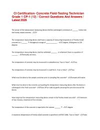 CI Certification- Concrete Field-Testing Technician Grade 1 CP-1 (12) / Correct Questions