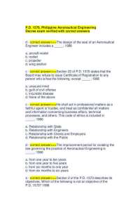 P.D. 1570, Philippine Aeronautical Engineering Decree exam verified with correct answers