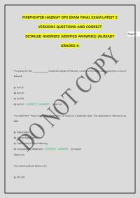 FIREFIGHTER HAZMAT OPS EXAM FINAL EXAM LATEST 2 VERSIONS QUESTIONS AND CORRECT DETAILED