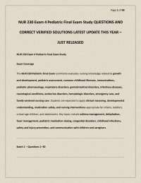 NUR 230 EXAM 4 PEDIATRIC FINAL EXAM STUDY QUESTIONS AND CORRECT VERIFIED SOLUTIONS LATEST