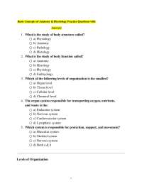 Basic Concepts of Anatomy & Physiology Practice Questions with Answers