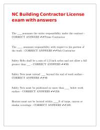 NC Building Contractor License exam with answers