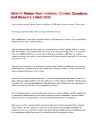 Driver's Manual Test – Indiana | Correct Questions And Answers| Latest 2026