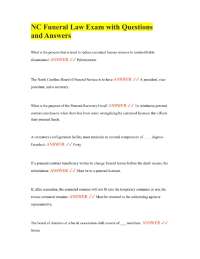NC Funeral Law Exam with Questions and Answers