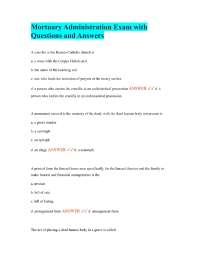 Mortuary Administration Exam with Questions and Answers