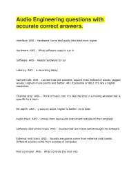 Audio Engineering questions with accurate correct answers