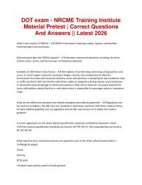 DOT exam - NRCME Training Institute Material Pretest | Correct Questions And Answers