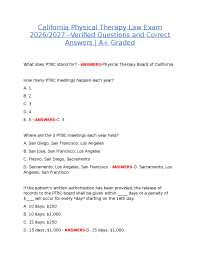 CALIFORNIA PHYSICAL THERAPY LAW EXAM 2026/2027 | VERIFIED QUESTIONS AND CORRECT ANSWERS |
