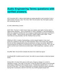 Audio Engineering Terms questions with verified answers.