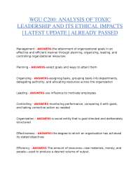 WGU C200: ANALYSIS OF TOXIC LEADERSHIP AND ITS ETHICAL IMPACTS | LATEST UPDATE | ALREADY P