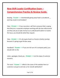 New Shift Leader Certification Exam – Comprehensive Practice & Review Guide.