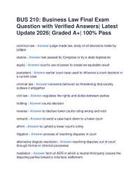 BUS 210: Business Law Final Exam Question with Verified Answers| Latest Update 2026| Grade