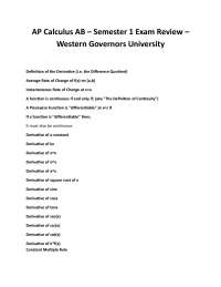 AP Calculus AB – Semester 1 Exam Review – Western Governors University