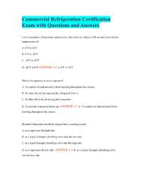 Commercial Refrigeration Certification Exam with Questions and Answers