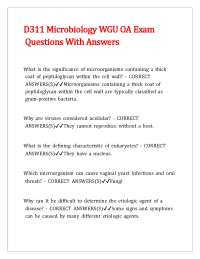 D311 Microbiology WGU OA Exam Questions With Answers