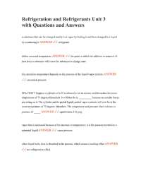 Refrigeration and Refrigerants Unit 3 with Questions and Answers