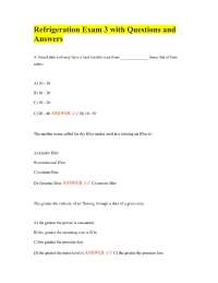 Refrigeration Exam 3 with Questions and Answers