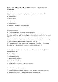 Finance Final Exam Questions With Correct Verified Answers Graded A+