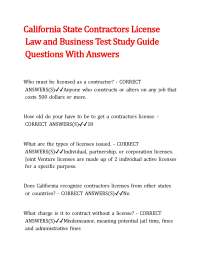 California State Contractors License Law and Business Test Study Guide Questions With Answ