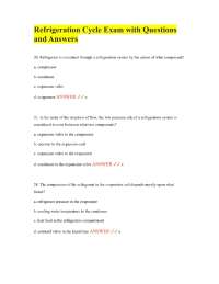 Refrigeration Cycle Exam with Questions and Answers