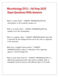 Microbiology D311 - OA Prep 2025 Exam Questions With Answers