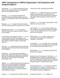 HRM: Introduction to HRM & Organization Test Questions with Answers Rated A