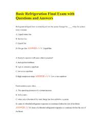 Basic Refrigeration Final Exam with Questions and Answers