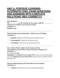 A&P LL PORTAGE LEARNING ALTERNATE FINAL EXAM QUESTIONS AND ANSWERS WITH COMPLETE SOLUTION
