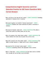 Comprehensive English Grammar and Error Detection Practice for SSC Exams Questions With Co