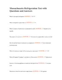 Massachusetts Refrigeration Test with Questions and Answers