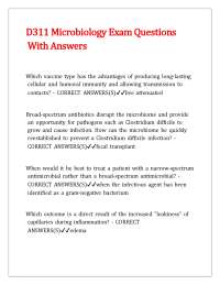 D311 Microbiology Exam Questions With Answers.