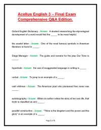 Acellus English 3 – Final Exam Comprehensive Q&A Edition.