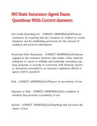 NH State Insurance Agent Exam Questions With Correct Answers