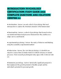 INTRODUCTORY PSYCHOLOGY CERTIFICATION STUDY GUIDE 2026 COMPLETE QUESTIONS AND SOLUTIONS VE