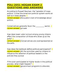 POLI 2051 HOGAN EXAM 2 QUESTIONS AND ANSWERS