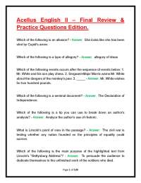 Acellus English II – Final Review & Practice Questions Edition.