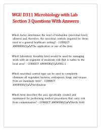 WGU D311 Microbiology with Lab Section 3 Questions With Answers.