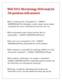 WGU D311 Microbiology 2024 study for OA questions with answers