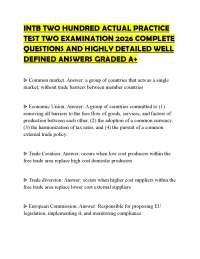INTB TWO HUNDRED ACTUAL PRACTICE TEST TWO EXAMINATION 2026 COMPLETE QUESTIONS AND HIGHLY D