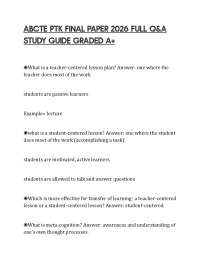 ABCTE PTK FINAL PAPER 2026 FULL Q&A STUDY GUIDE GRADED A+