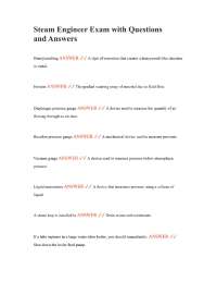Steam Engineer Exam with Questions and Answers
