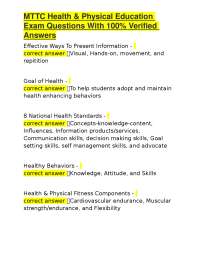 MTTC Health & Physical Education Exam Questions With 100% Verified Answers